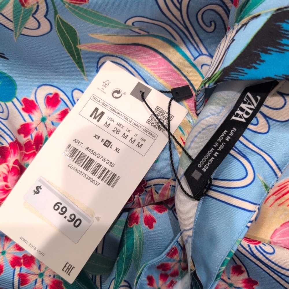 NWT Zara Women's Printed Kimono Blue Shirt Dress With Belt Medium - Picture 6 of 7